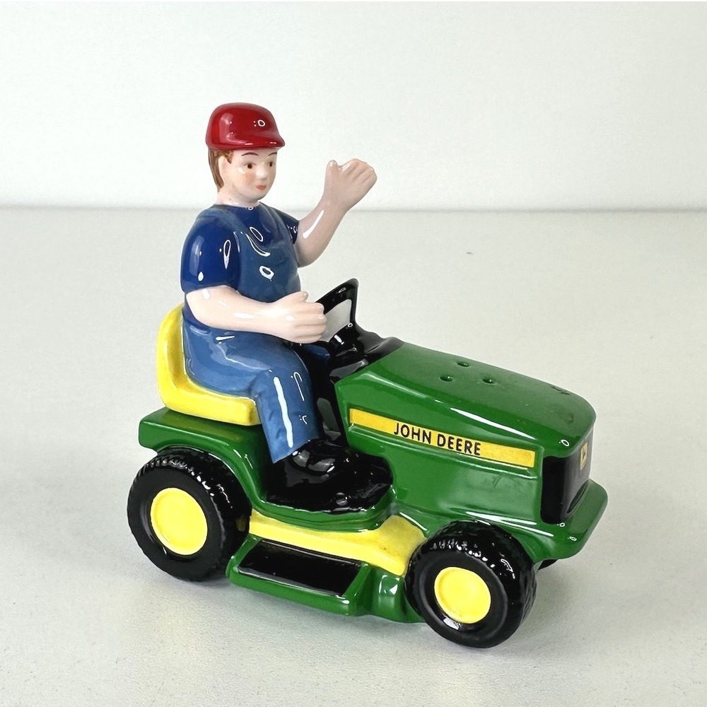 John Deere Lawn Tractor‎ and Farmer Ceramic Salt and Pepper Shaker Set 1999